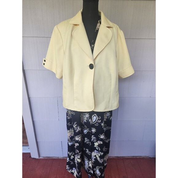 Studio I Size 22 W Business Jacket and Dress Two Piece Set Yellow Black Floral - Picture 1 of 8